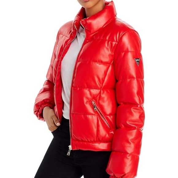 NEW GUESS Valetta Faux-Leather Puffer Jacket - Picture 2 of 9